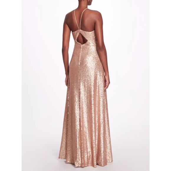 Marchesa Notte prom gold sequin-embellished floor-length gown size 0 - Picture 1 of 15